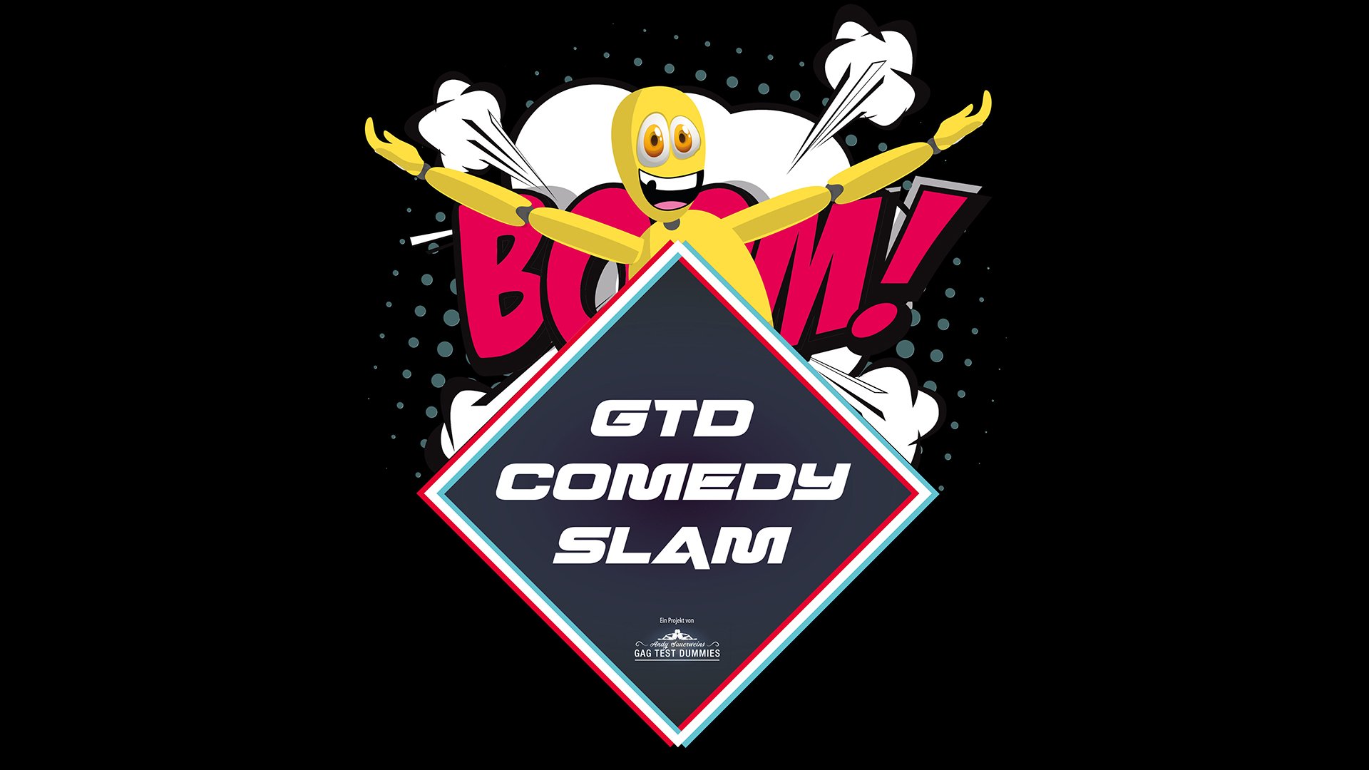 Grafik in schwarz mit Aufschrift GTD Comedy Slam