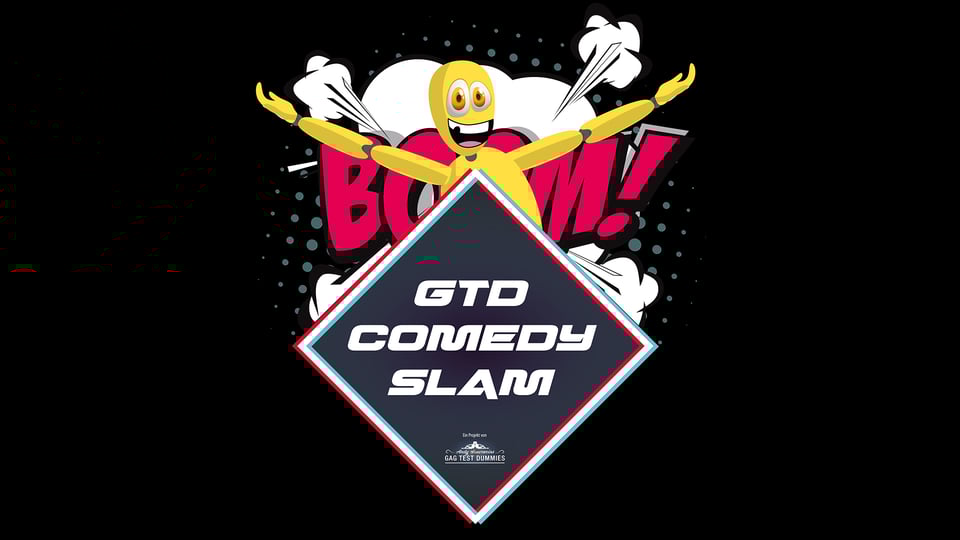 Grafik in schwarz mit Aufschrift GTD Comedy Slam