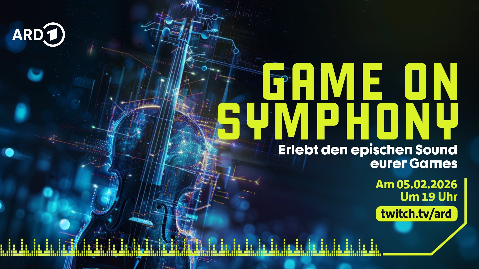 Grafik mit enem Instrument und Ankündigung der Veranstaltung mit Logos