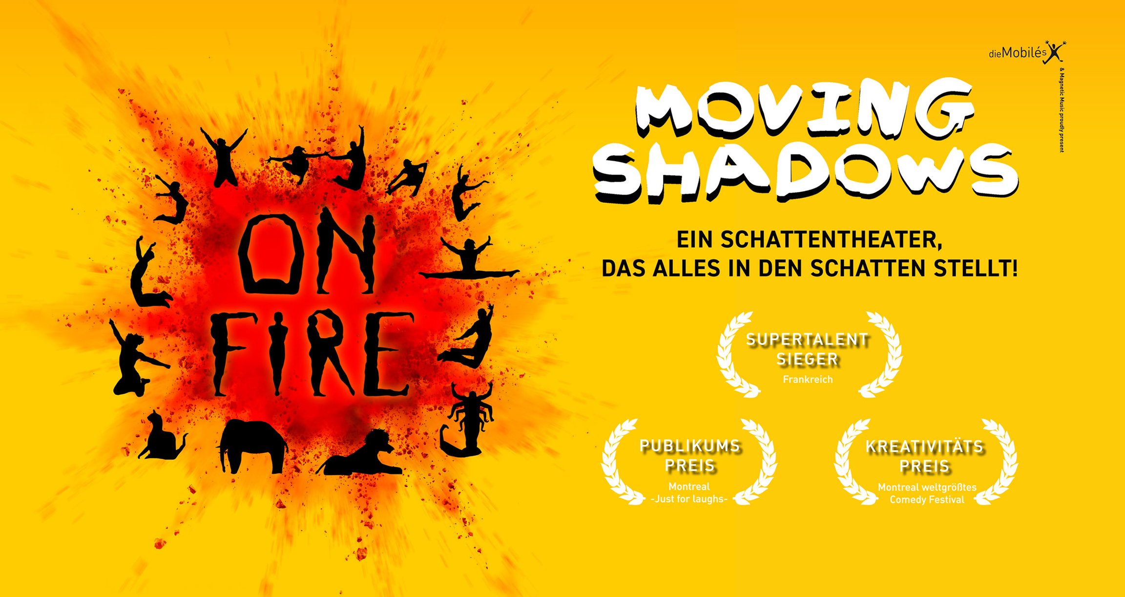 gelbes Plakat mit rotem Klecks und Figuren und scharzer und weisser Aufschrift