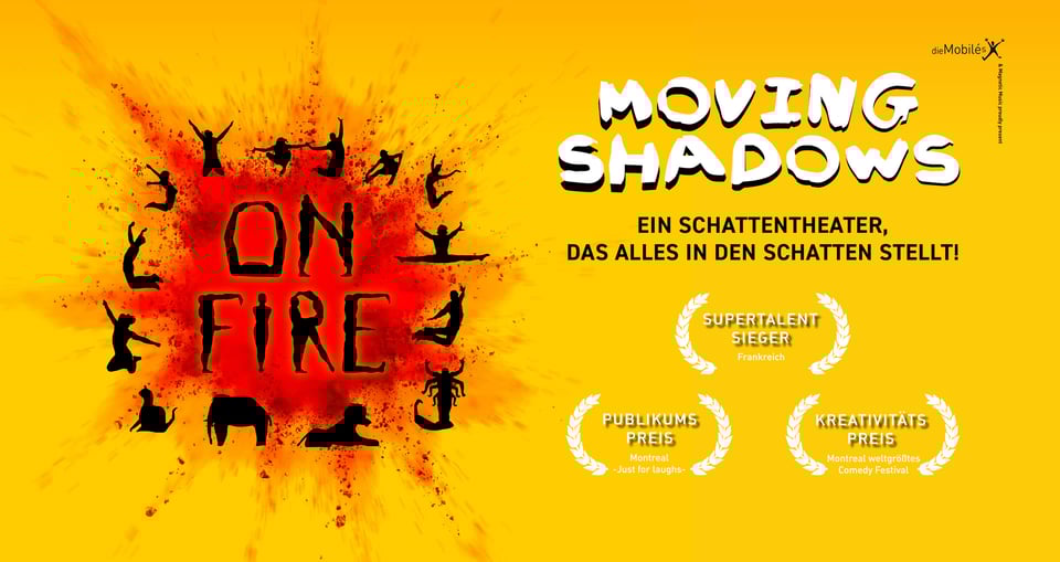 gelbes Plakat mit rotem Klecks und Figuren und scharzer und weisser Aufschrift
