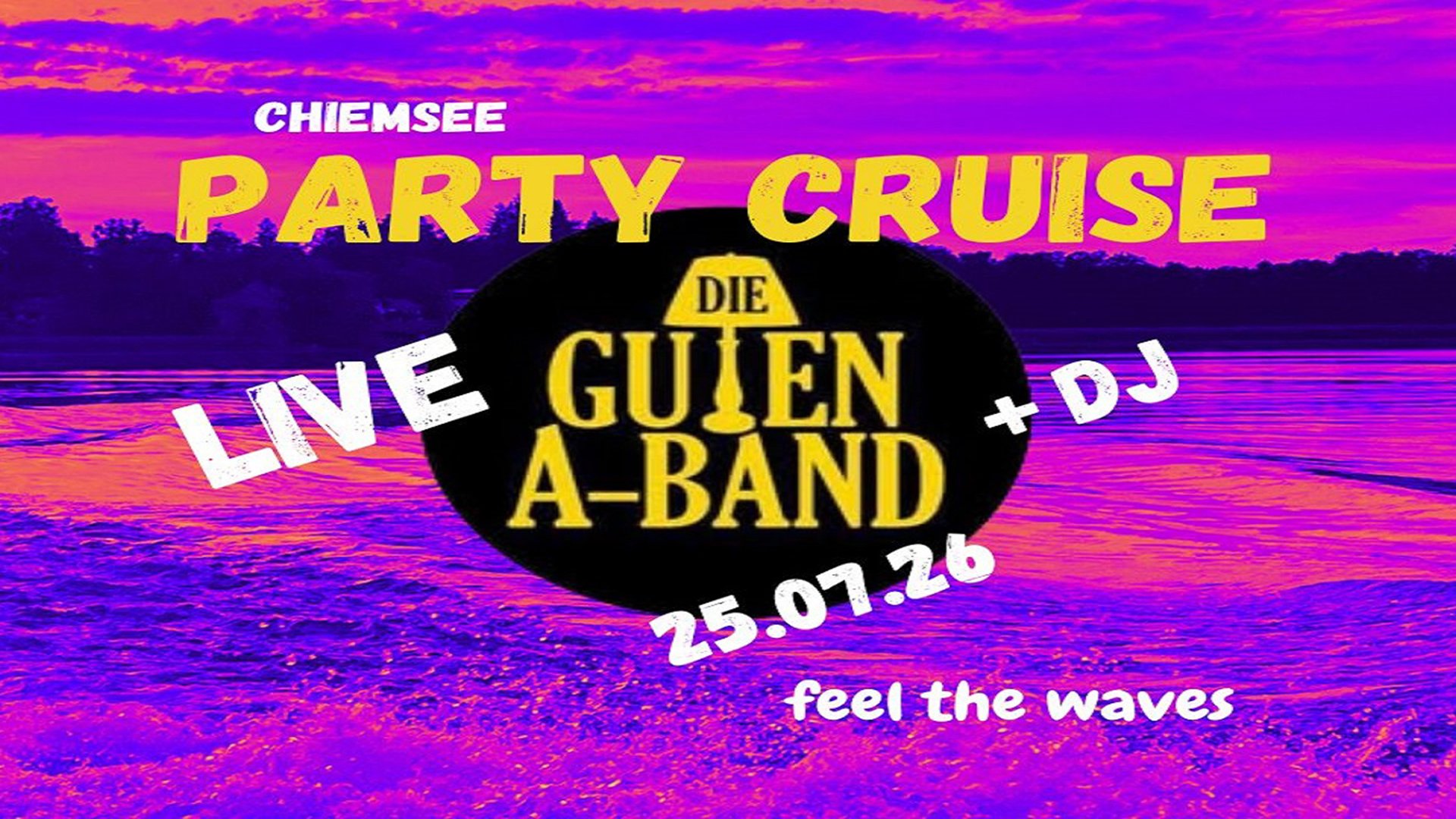 Plakat mit pink lila gefärbter Landschaft und Aufschrift