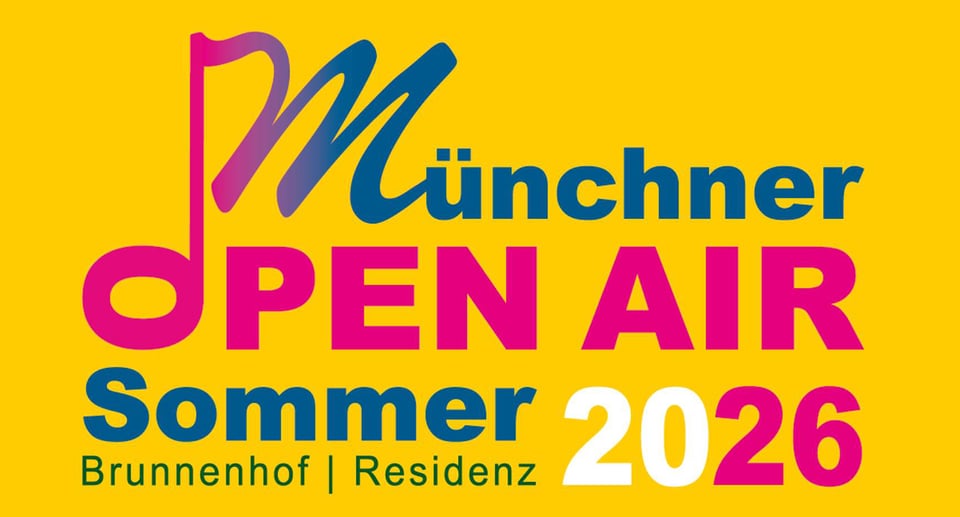 Ein Veranstaltungsplakat mit rosa und lilafarbener Typografie auf gelbem Hintergrund.
