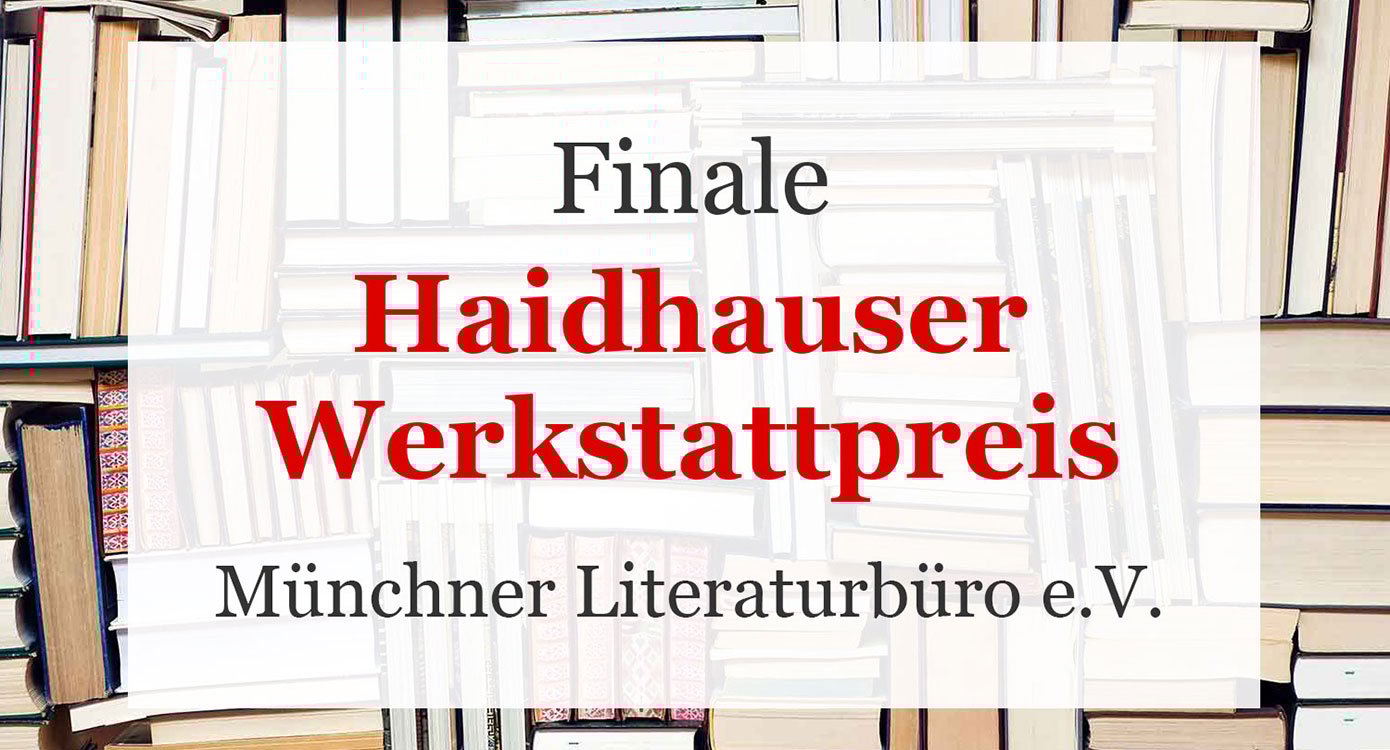 Ein Plakat zum Event mit schwarzer und roter Schrift auf einem Bücherhintergrund.