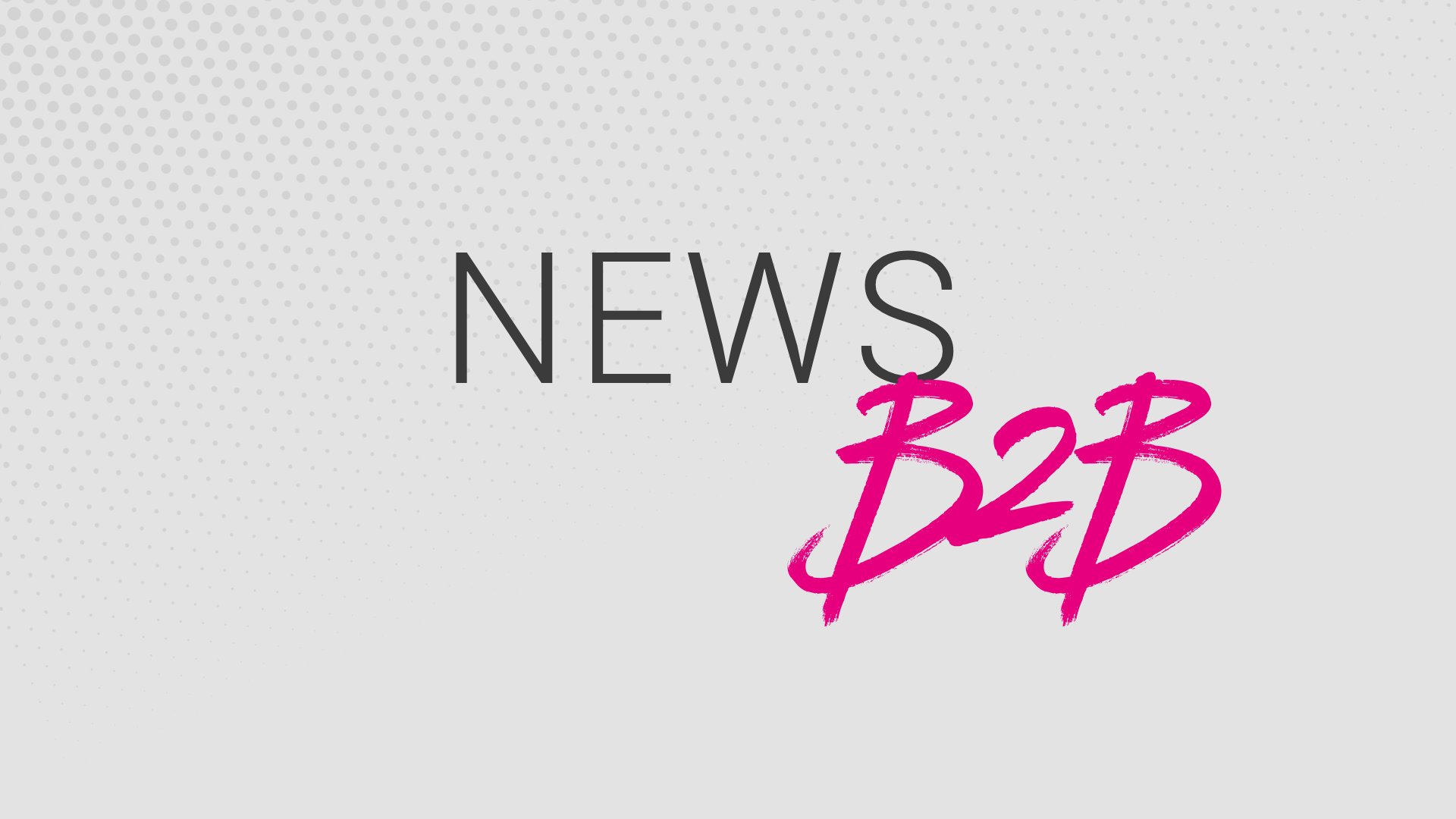 Heller Hintergrund mit einem Punktmuster in Grautönen, das von links nach rechts ausläuft. In der Mitte steht das Wort NEWS in dunkler, klarer Schrift. Darunter ist B2B in auffälliger pinker, handschriftlich wirkender Typografie dargestellt. Das Motiv dient als grafische Überschrift oder Hinweis auf geschäftsbezogene Nachrichteninhalte.