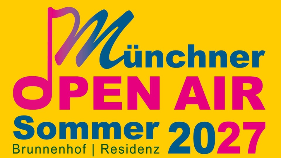 Plakat für das Event Münchner Open Air Sommer mit einer Typografie in Blau und Rosa auf gelbem Hintergrund