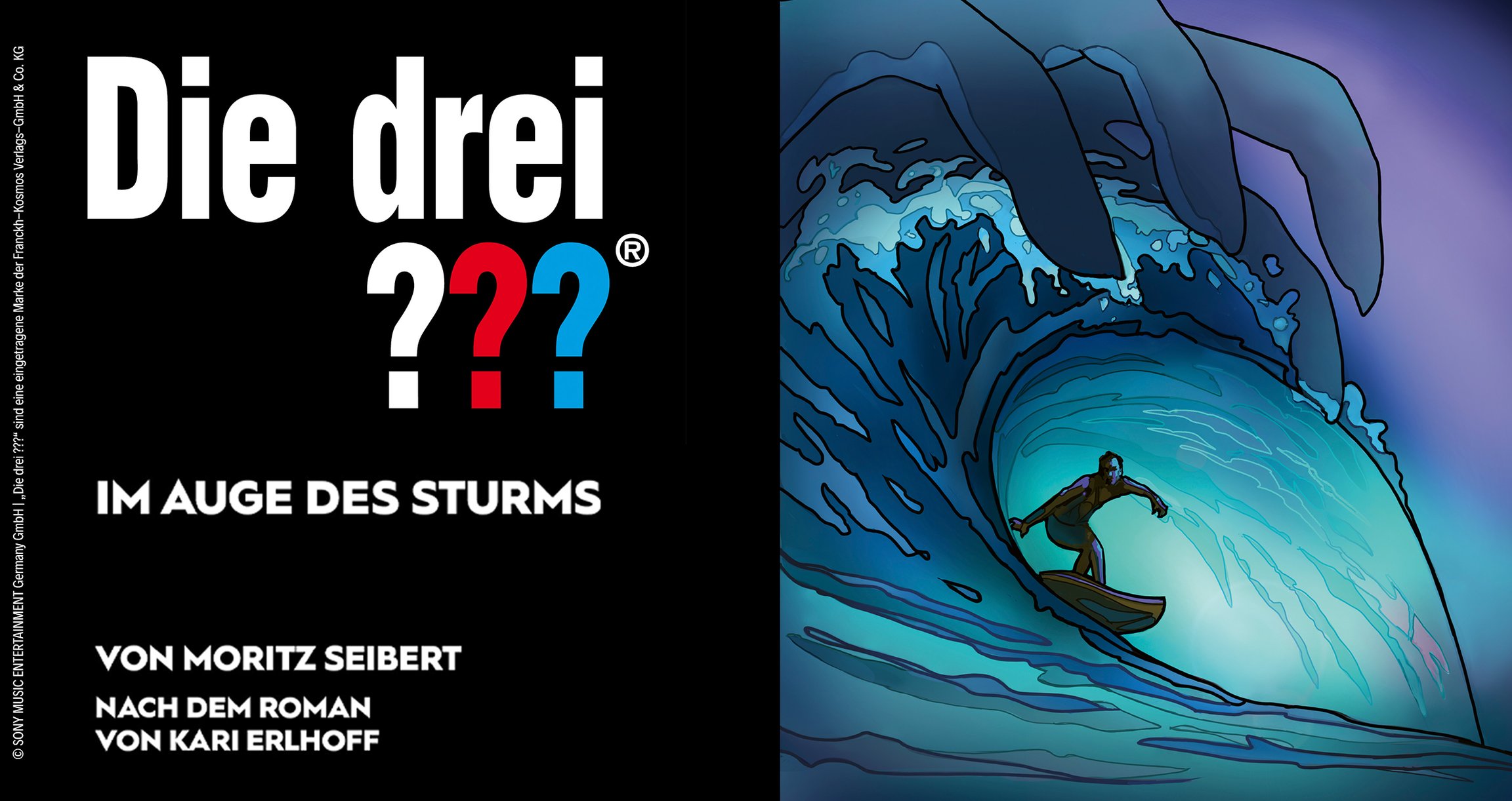 Surfer surft auf Welle im Comic-Look