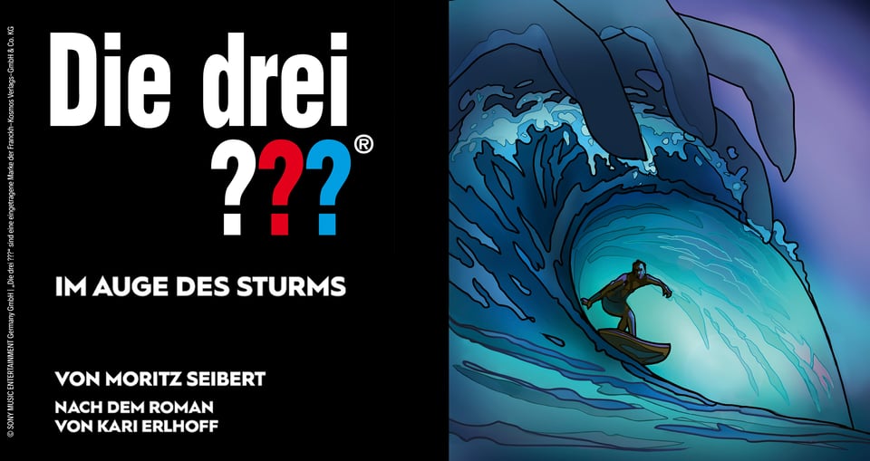 Surfer surft auf Welle im Comic-Look