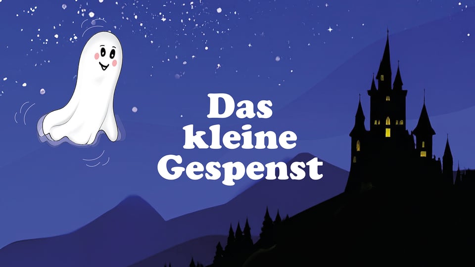 Foto für die Veranstaltung Das kleine Gespenst mit einer Illustration eines Gespensts und einer Burg.