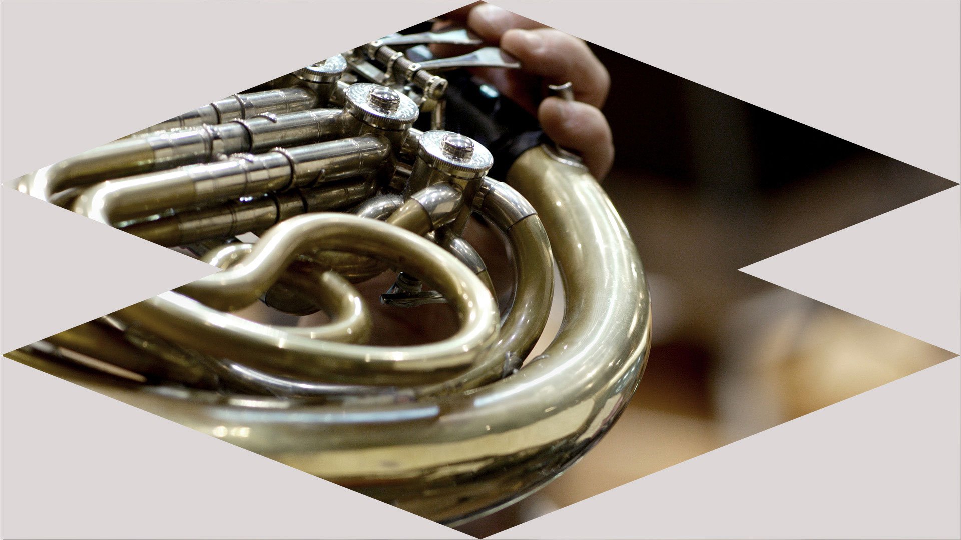 Foto für das Event Seltene Gäste / SolistInnen des MRO / 3. Kammerkonzert, auf dem ein Blasinstrument, einige Finger und ein Rahmen in hellen Farben zu sehen sind