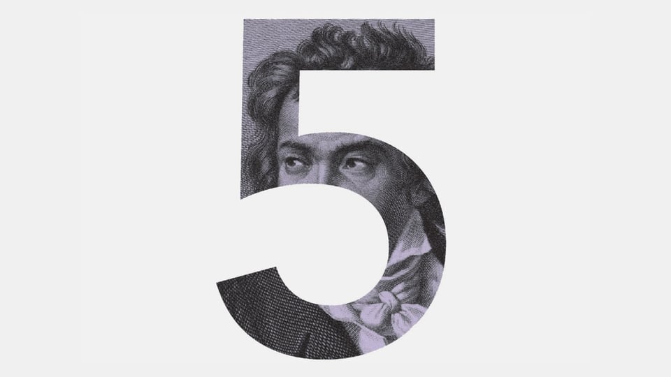Foto für die Veranstaltung ‚BEETHOVEN: KLAVIERKONZERTE 1–5‘, mit einer 5 in der Mitte auf weißem Hintergrund