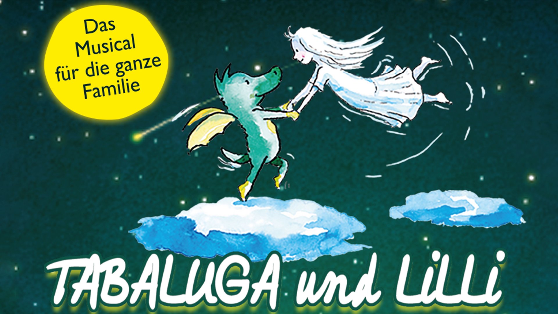 Ein Plakat mit den beiden Hauptfiguren auf Wolken und Aufschrift mit Titel