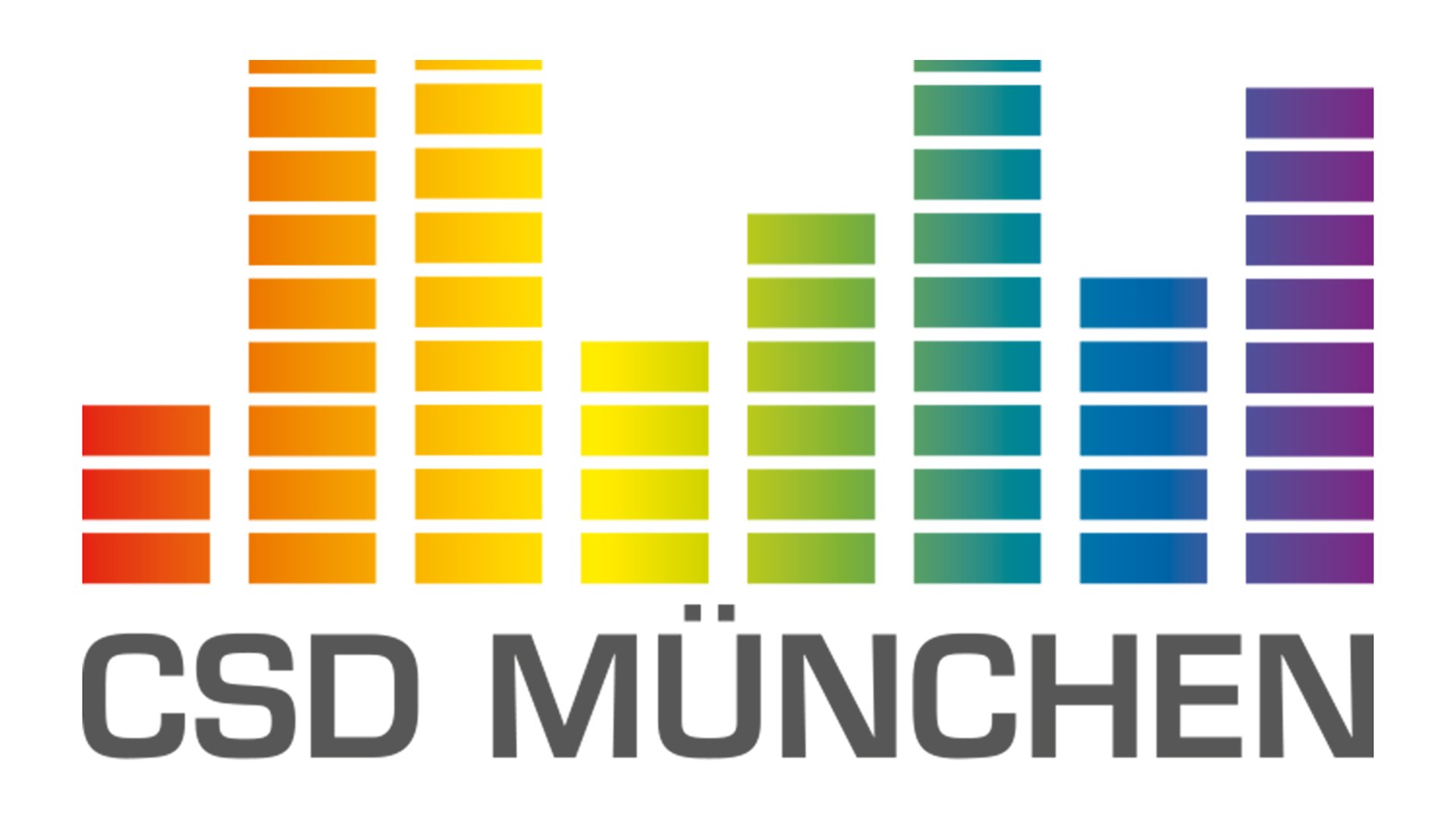 Buntes Balkendiagramm in Regenbogenfarben, darunter der Schriftzug CSD München