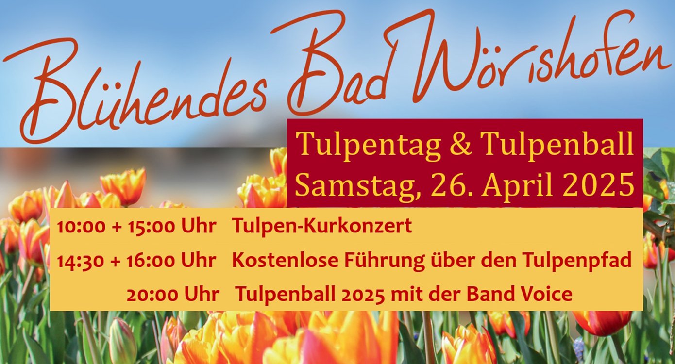 Blau-buntes Plakat mit bunten Tulpen und Text