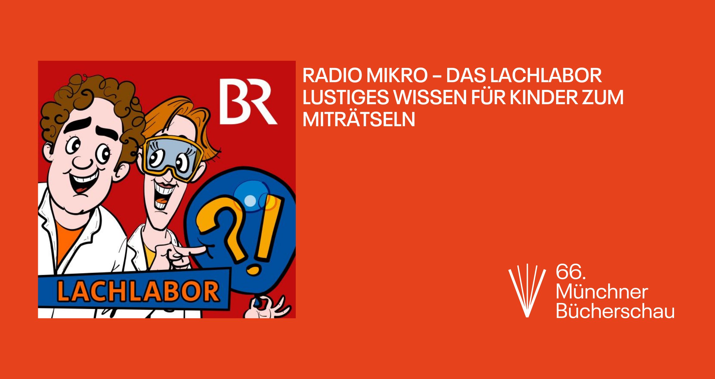 Orangene Grafik mit zwei animierten Wissenschaftlern. 