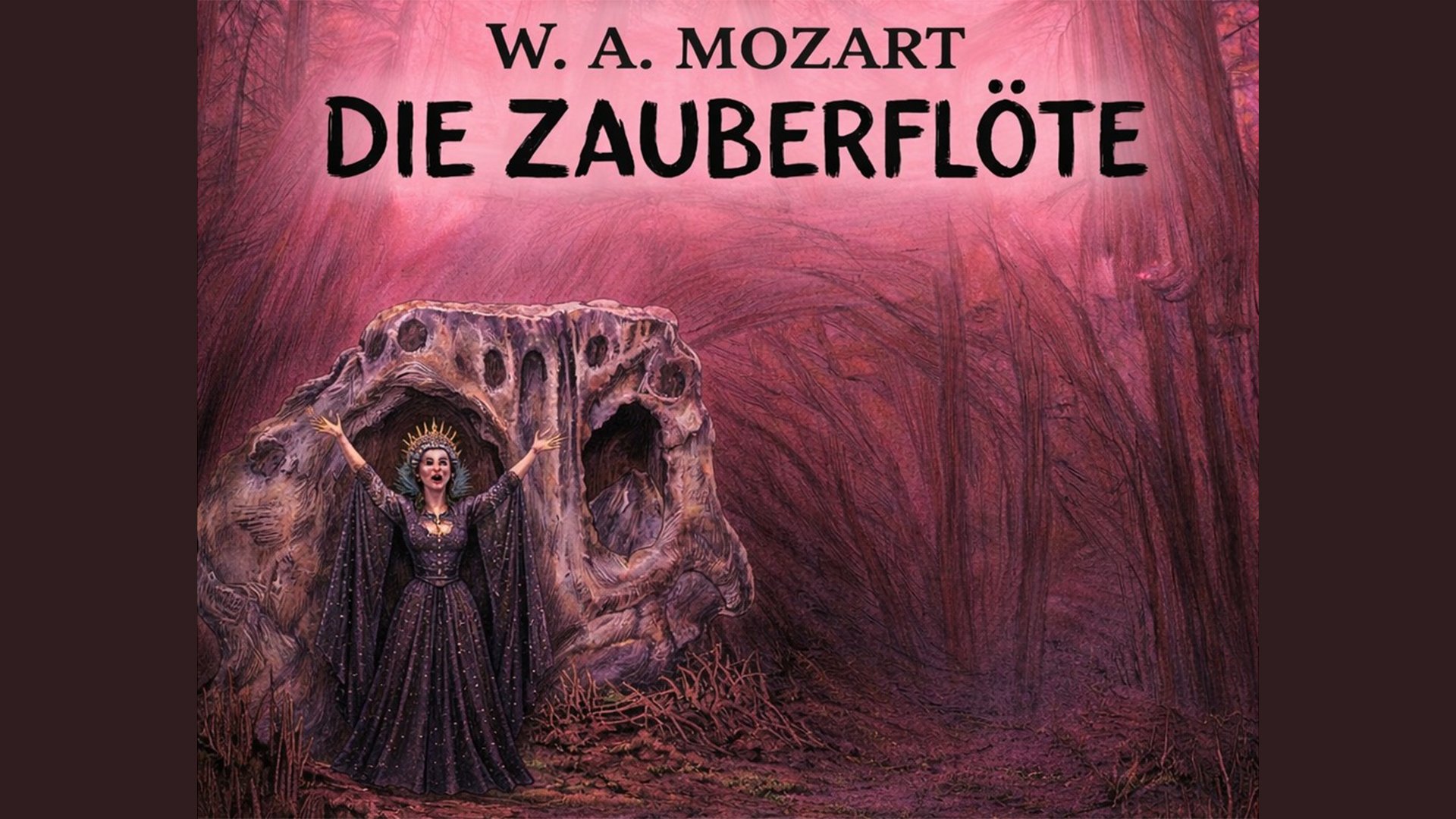 Zeichnung in dunkelrot einer Darstellerin mit schwarzer Aufschrift