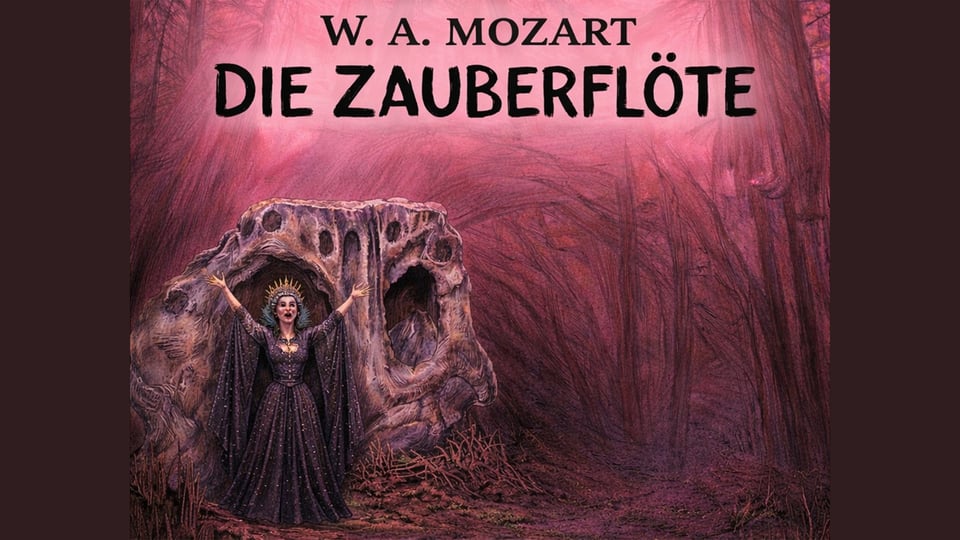 Zeichnung in dunkelrot einer Darstellerin mit schwarzer Aufschrift