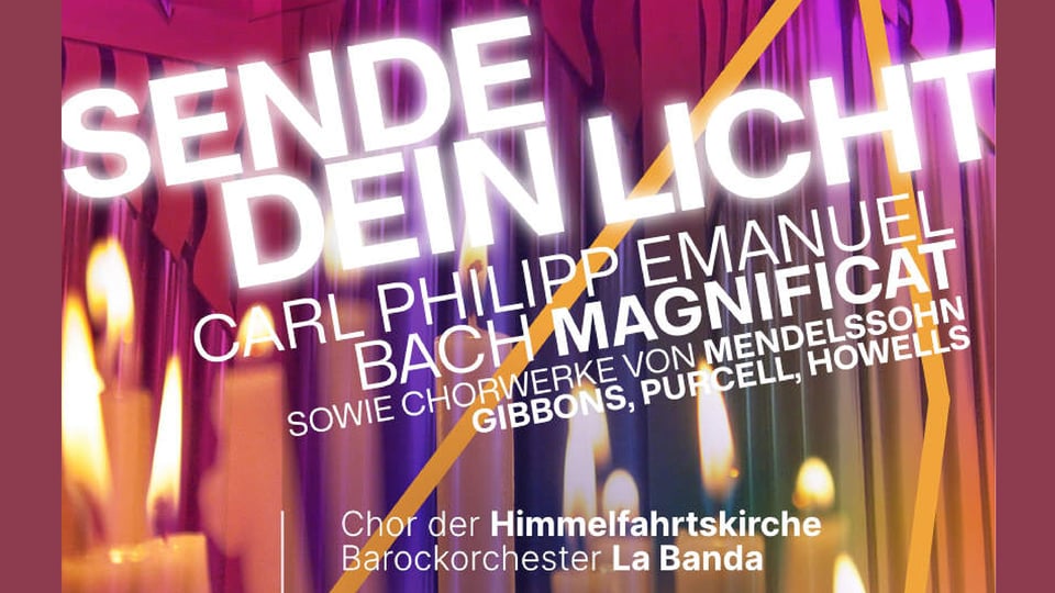 Grafik in verschiedenen farben mit Kerzen und Aufschrift in weiß