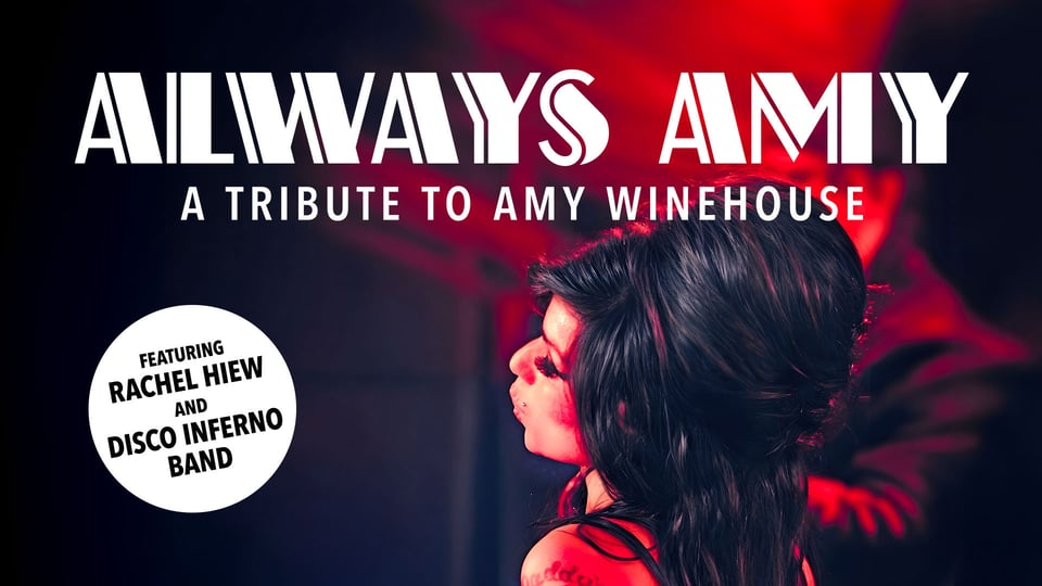 Plakat für die Veranstaltung Always Amy in roten und schwarzen Farbtönen.