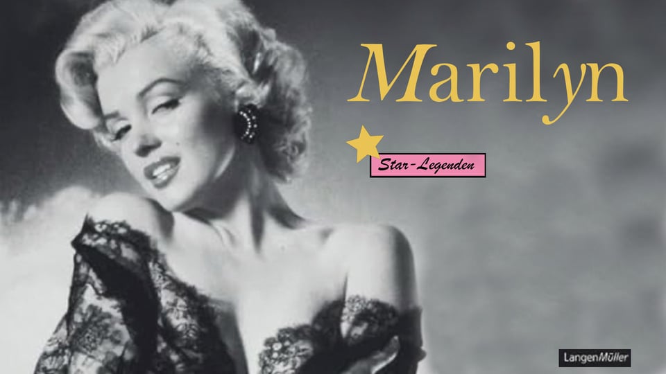 Ein schwarz-weiss Plakat mit Marilyn Monroe in schwarzem Spitzenoberteil mit Ankündigung der Veranstaltung Marilyn in gelb