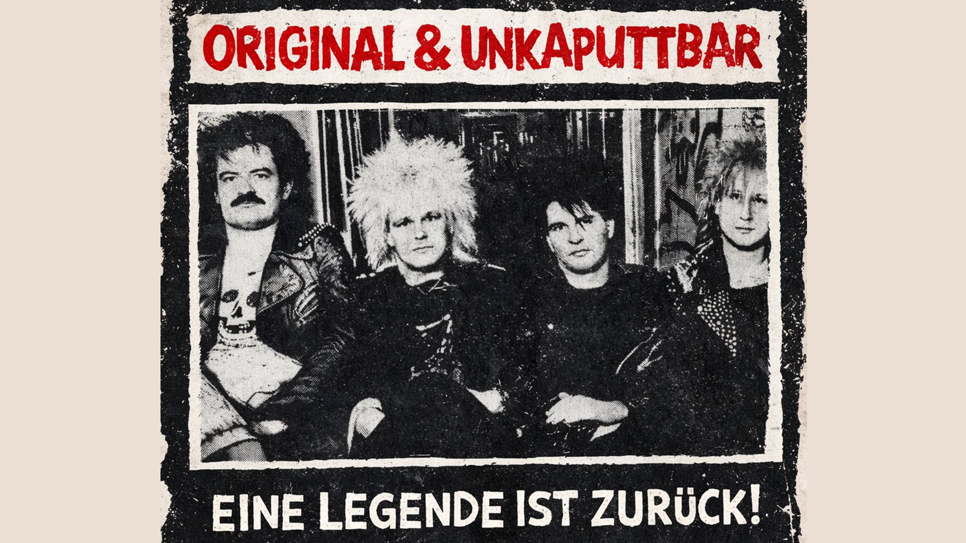 Plakat mit Gruppenfoto der band Lustfinger, raues Club‑Ambiente und Schriftzug