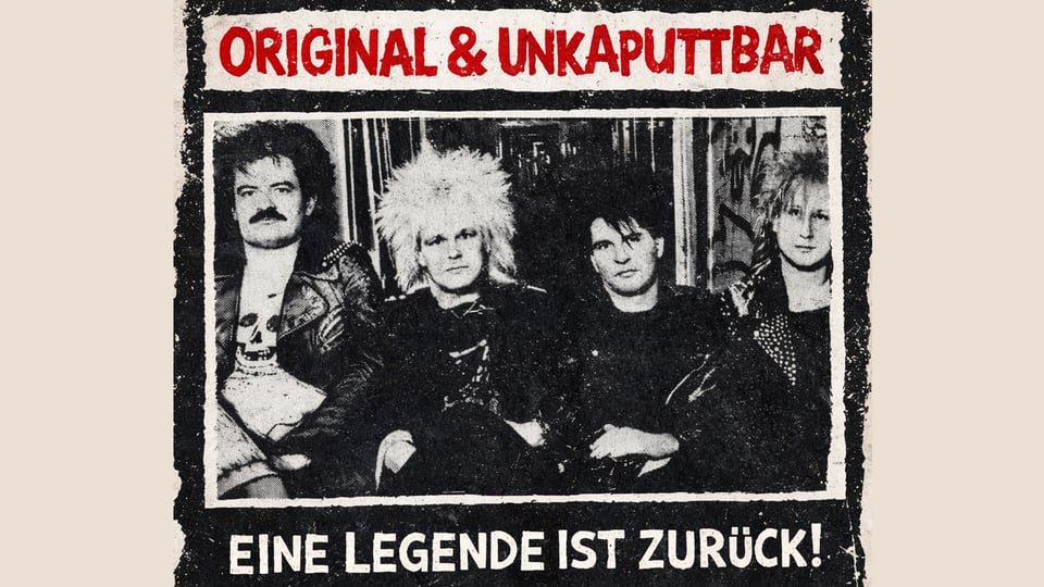 Plakat mit Gruppenfoto der band Lustfinger, raues Club‑Ambiente und Schriftzug
