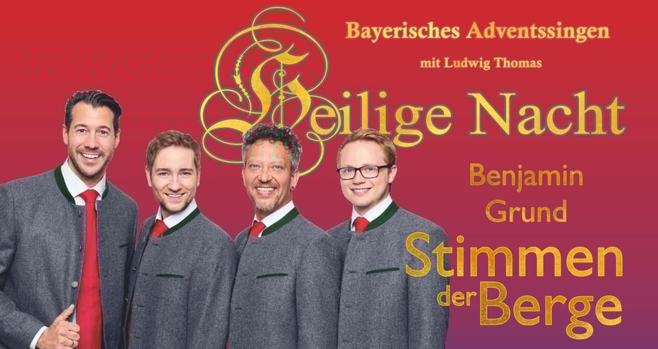 Plakat der Veranstaltung mit vier Jungen in typisch bayerischen Jacken. Typografie in Gelb auf einem Hintergrund mit rotem und violettem Farbverlauf.