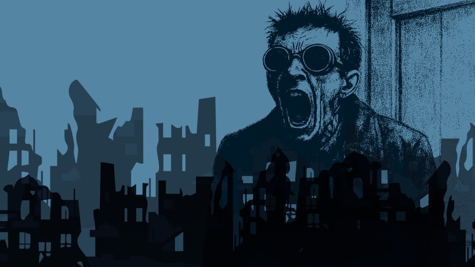 Illustration in Blau und Schwarz für das Event Draußen vor der Tür