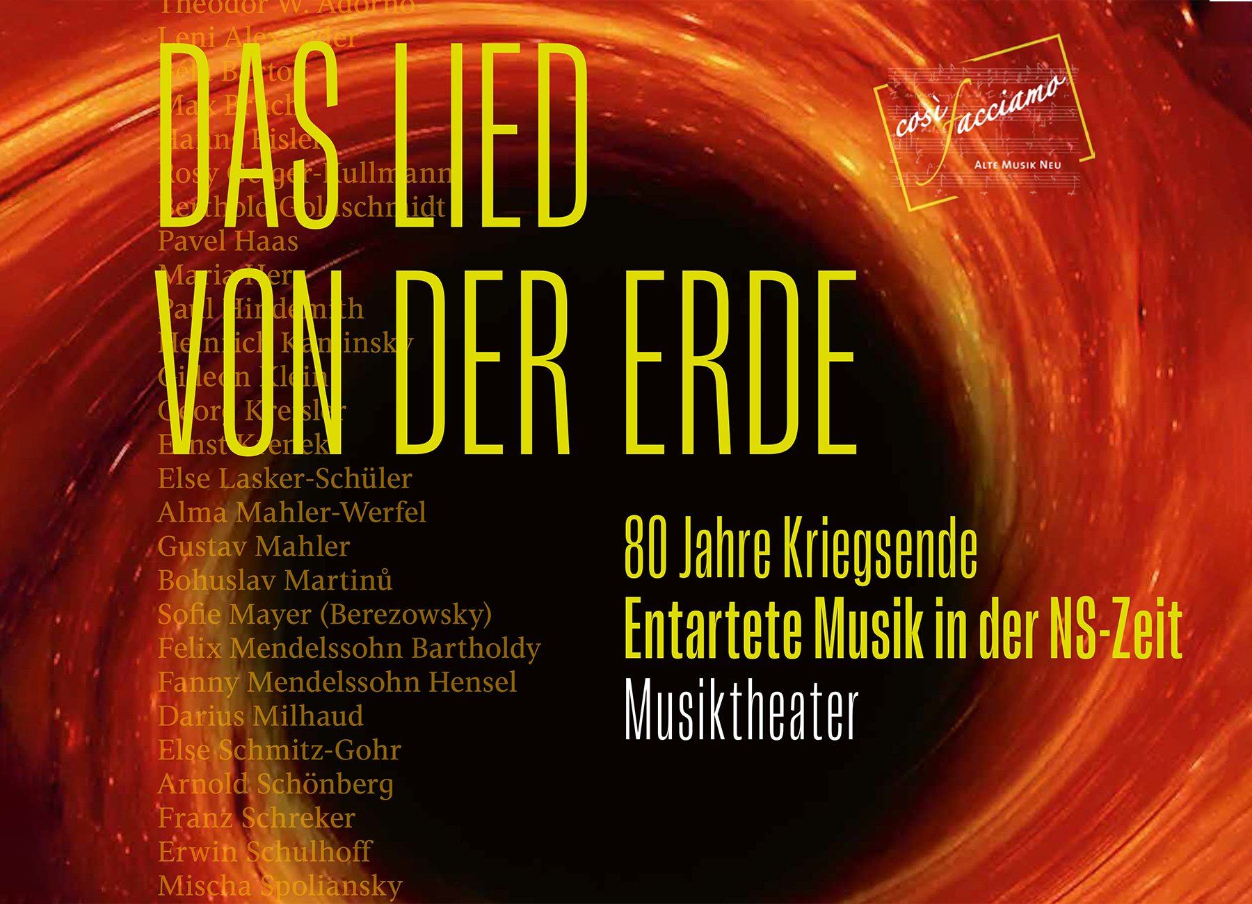 Grafik mit Konzertankündigung und Interpreten mit gelber Aufschrift