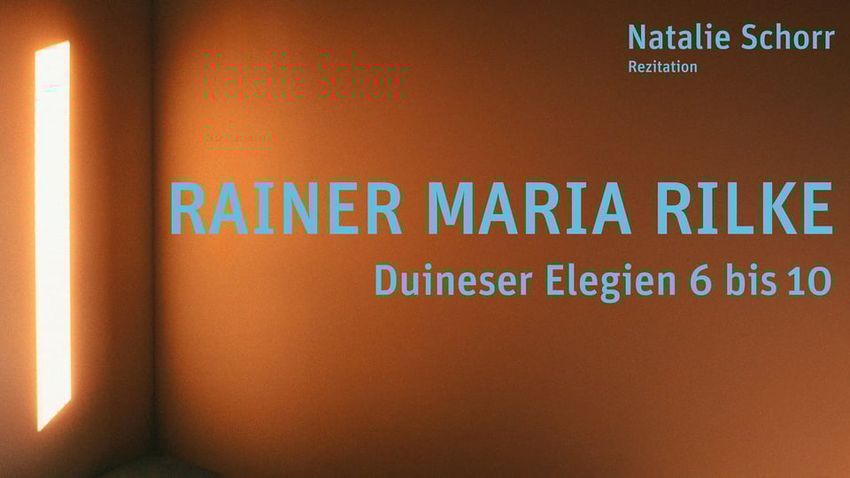 Plakat für die Veranstaltung Lesung und Rezitation mit Natalie Schorr 2026 mit türkiser Typografie vor braunem Hintergrund.