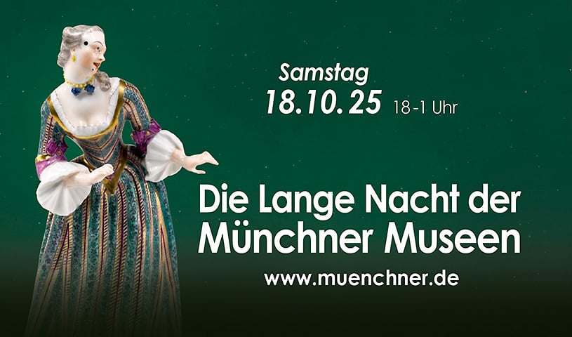 Eine Collage in Grün mit weißer Typografie und einem Bild einer Porzellanpuppe