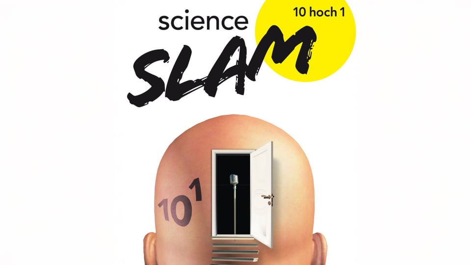 eine Illustration eines haarlosen Kopfes mit einer offenen Tür, in der sich ein Mikrofon befindet. Daneben die Zahl 10 und darüber die Zahl 1, auf weißem Hintergrund.