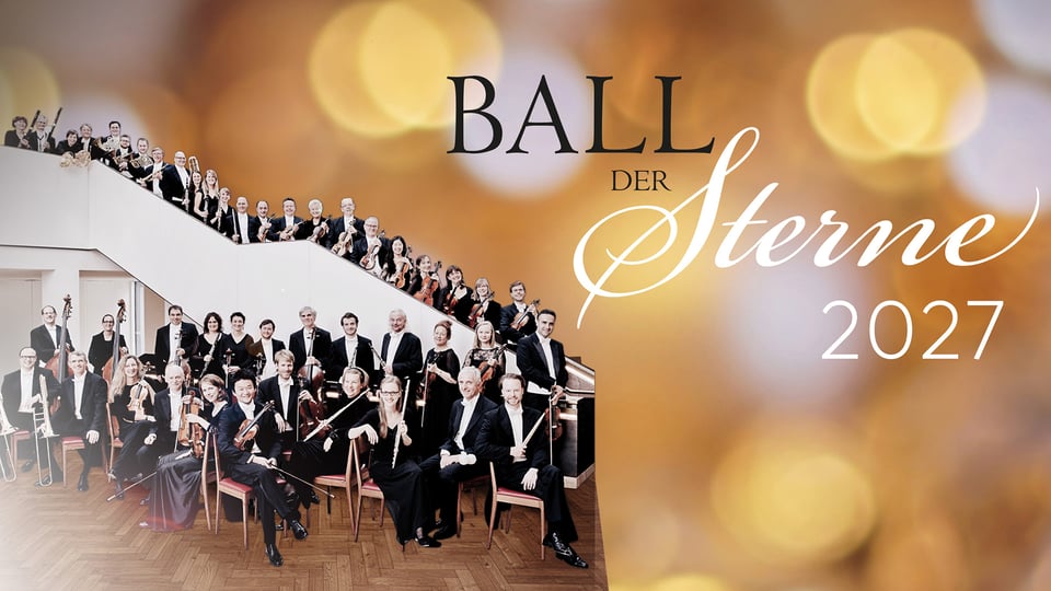 Grafik mit Foto eines Orchesters, ein Teil steht auf einer Treppe