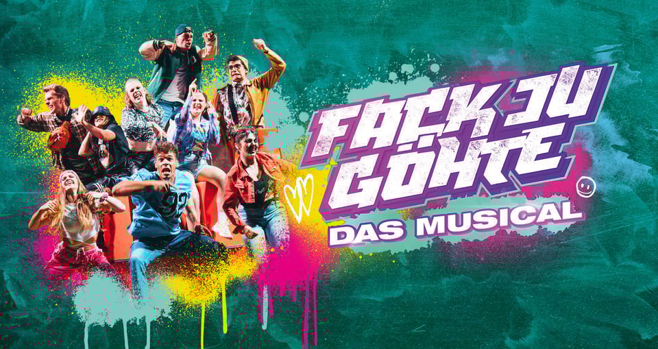 Buntes Plakat mit Bild von Darstellern und Aufschrift