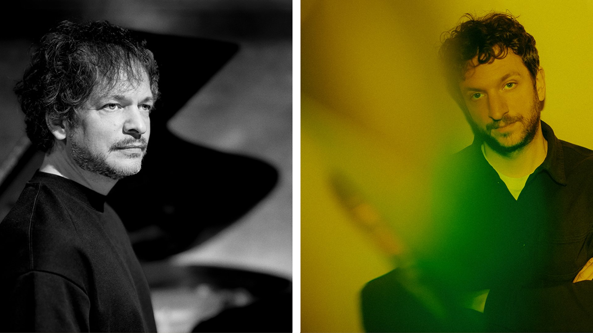 Collage aus einem schwarz-weiss und einem Farbfoto der beiden Künstler